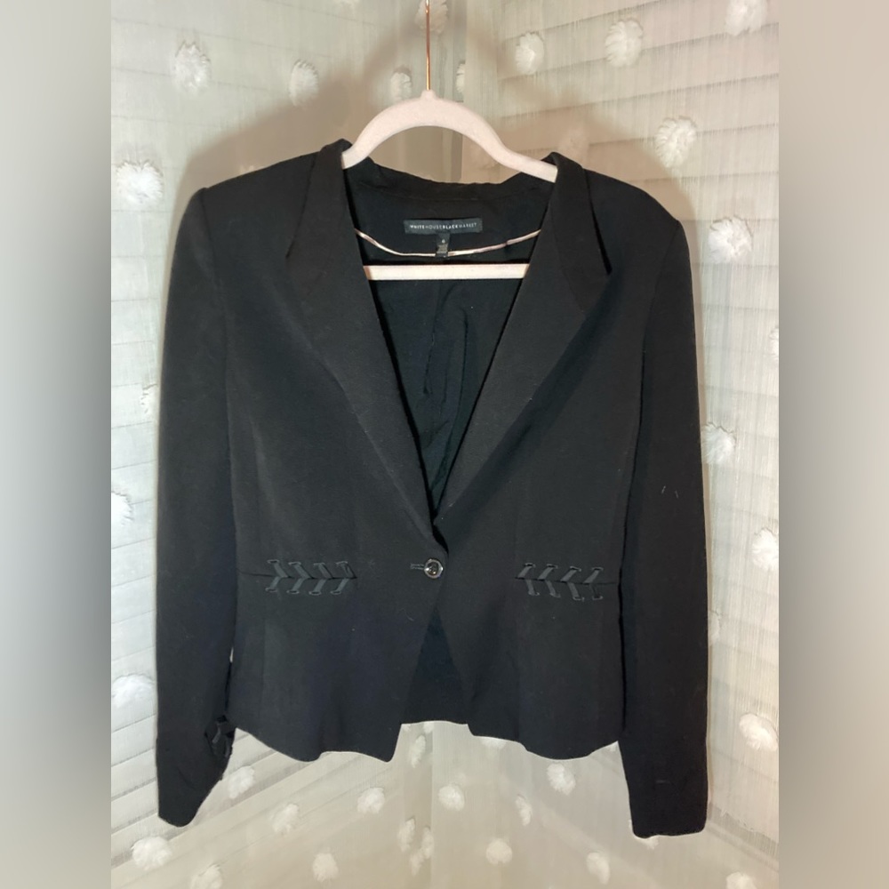 White House Black Market Size 6 black blazer with braided stitching